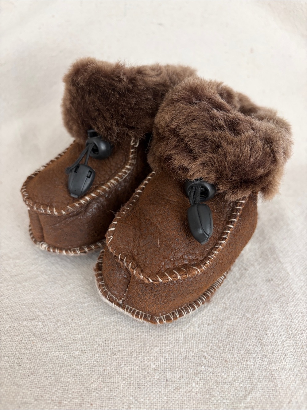 Handmade Sheepskin Baby Booties, Genuine Leather, Natural